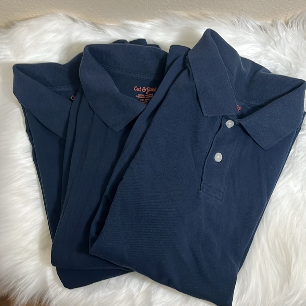 Bundle of 3 Cat & Jack Navy School Uniform Size 18 XXL Husky Boy Polo Shirts